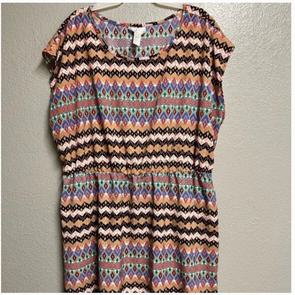 Midi Dress, Just Be, Horizontal lines, front is shorter than back, batwing/petal - Picture 1 of 6